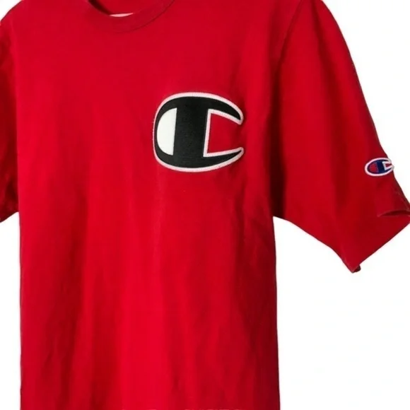 Champion red crew neck t-shirt‎ big Logo C front hit short sleeve tee Large - Picture 2 of 5